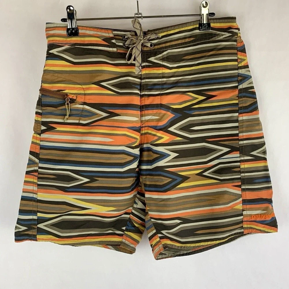 Patagonia Mens Swim Trunks 29 x 8 Board Shorts Unlined Striped Gorpcore Beach